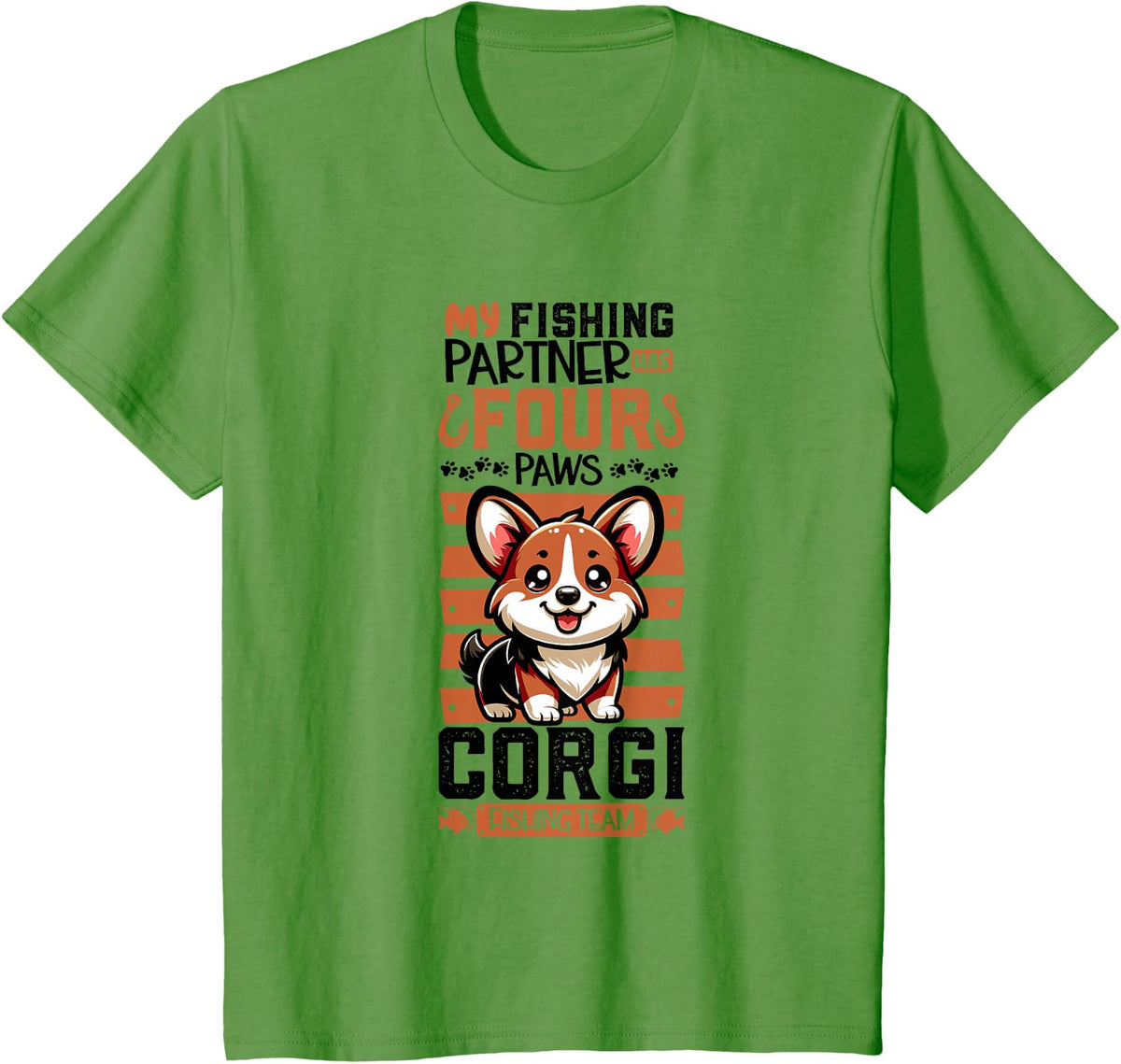 Fishing and Pembroke Welsh Corgi T-Shirt - Grass Green