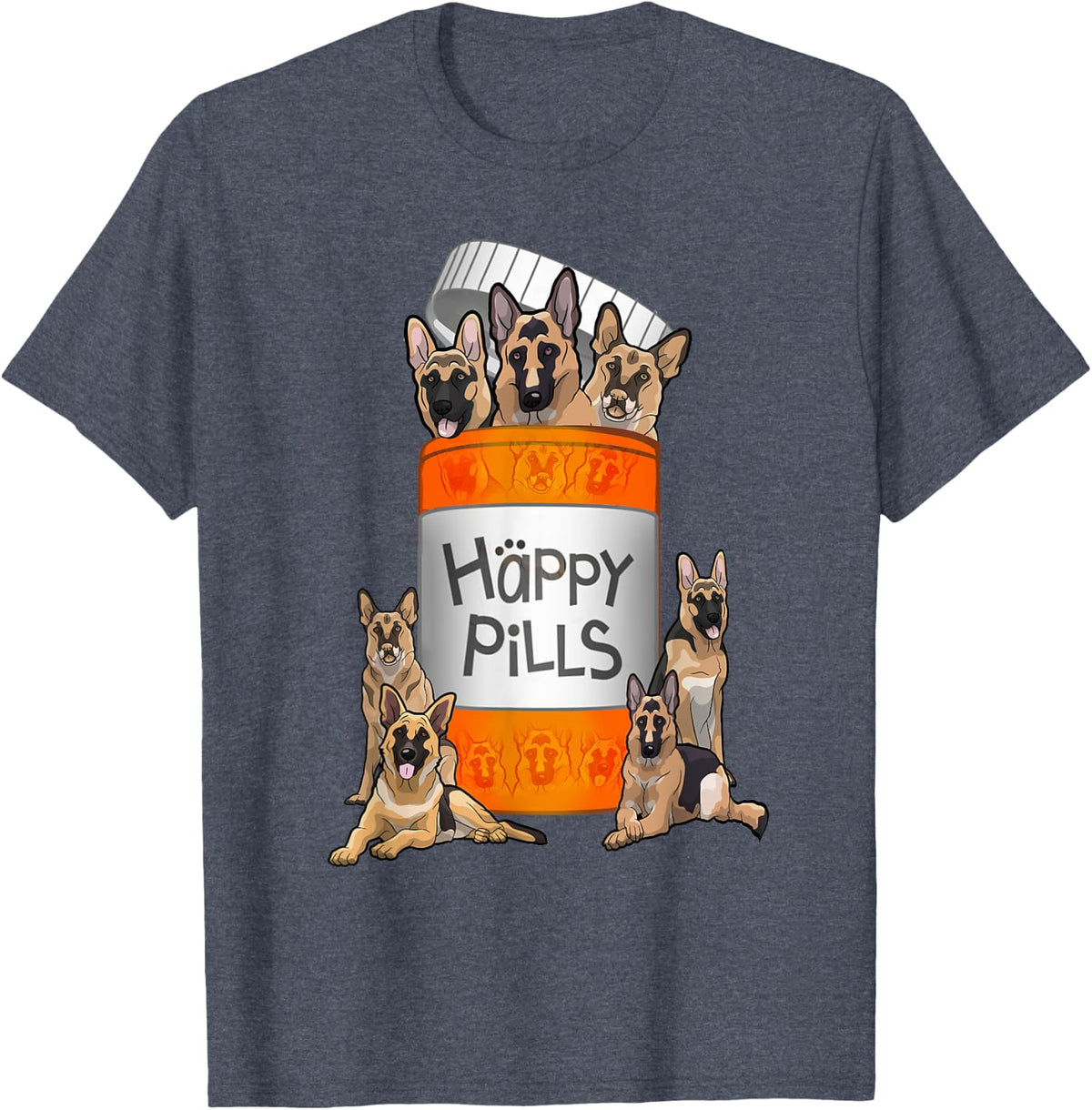 German Shepherd Happy Pills T-shirt - Heather Blue