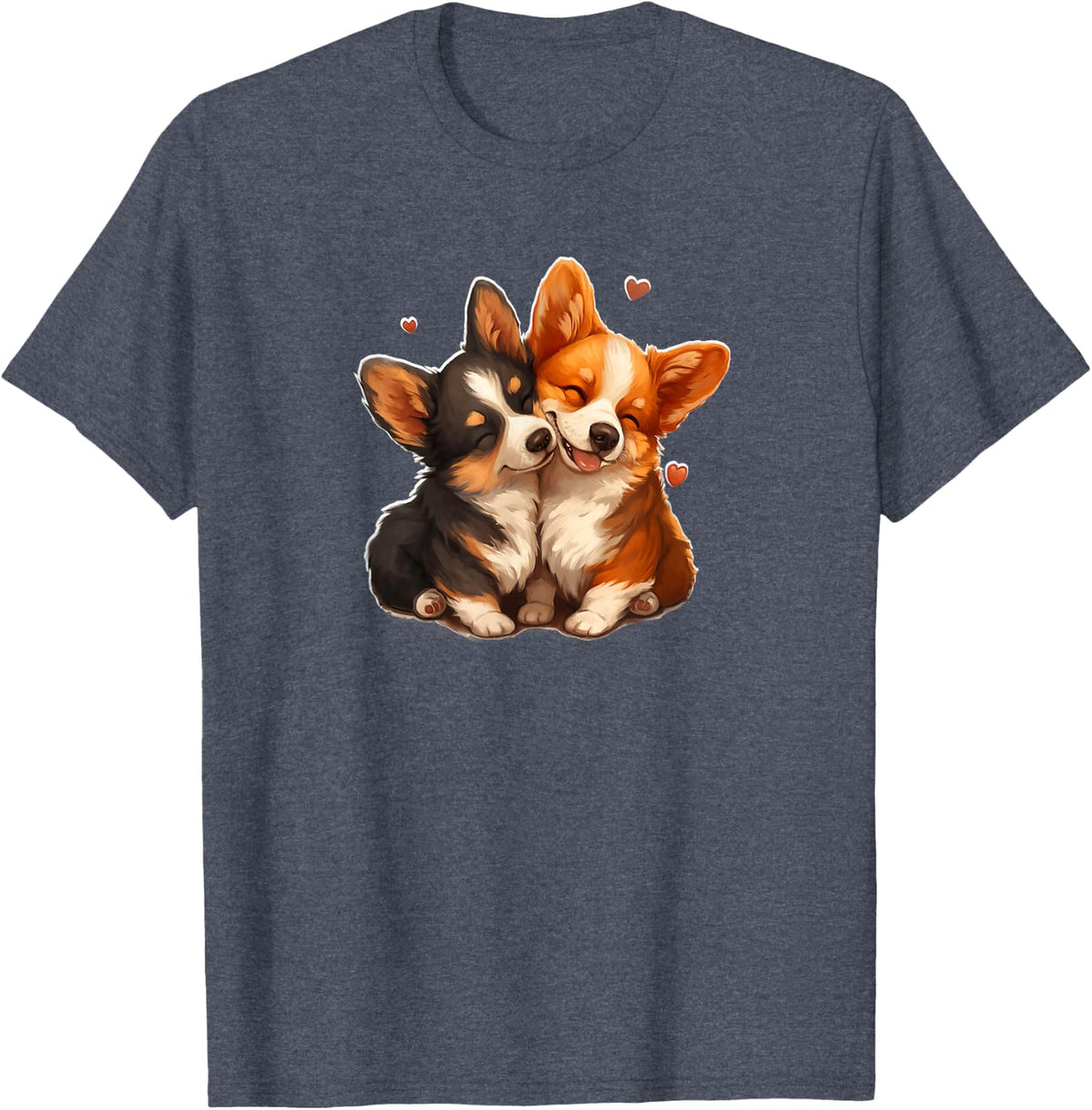 Womens Girls Two 2 Welsh Black Tricolor Corgi Puppy Lover T-Shirt - Heather Blue