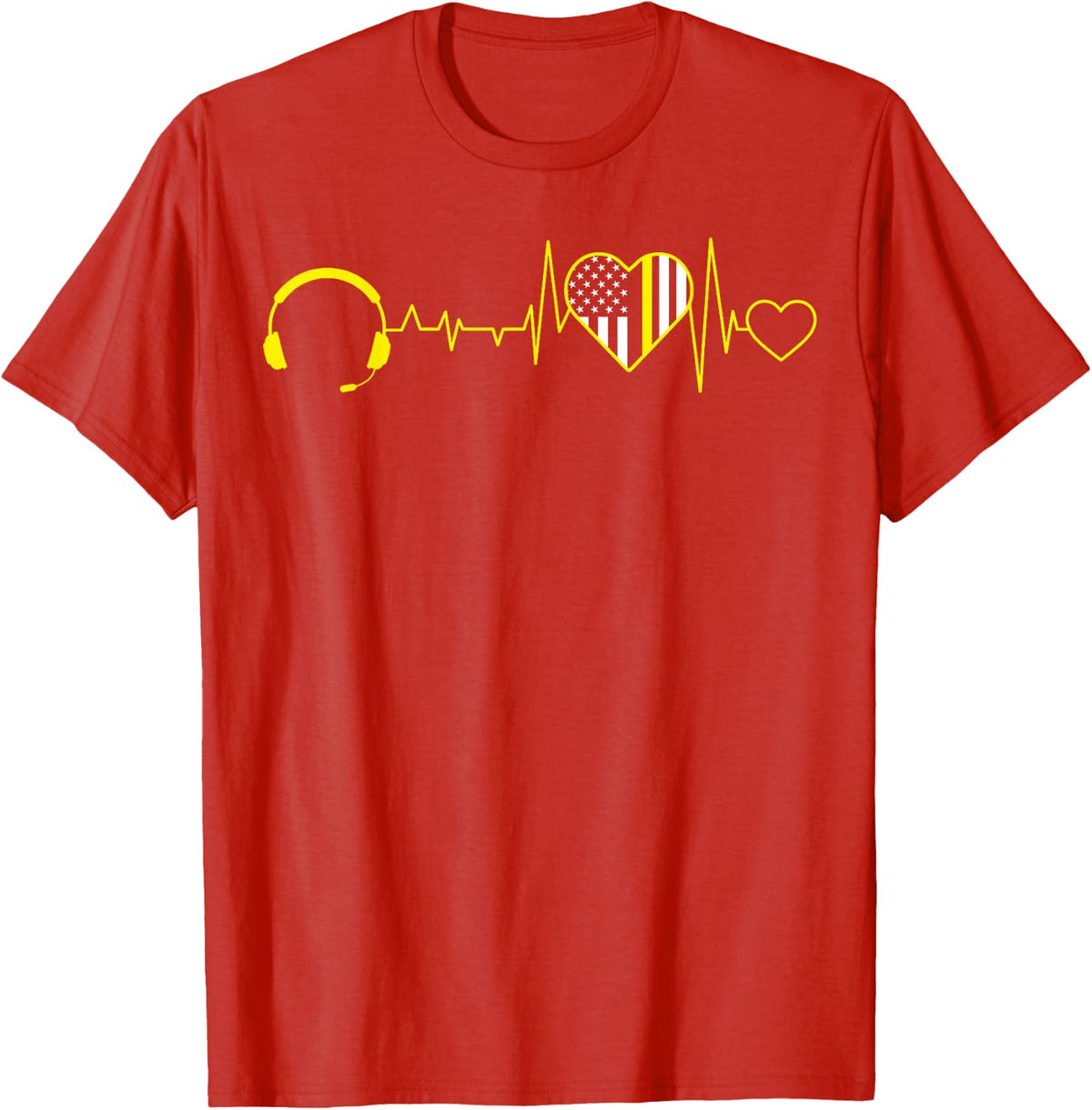 911 Dispatcher Operator EKG Heartbeat 4th of July USA Flag T-Shirt - Red