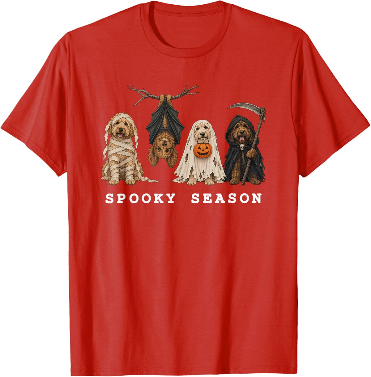 Spooky Season Halloween Goldendoodle Dog T-Shirt - Red