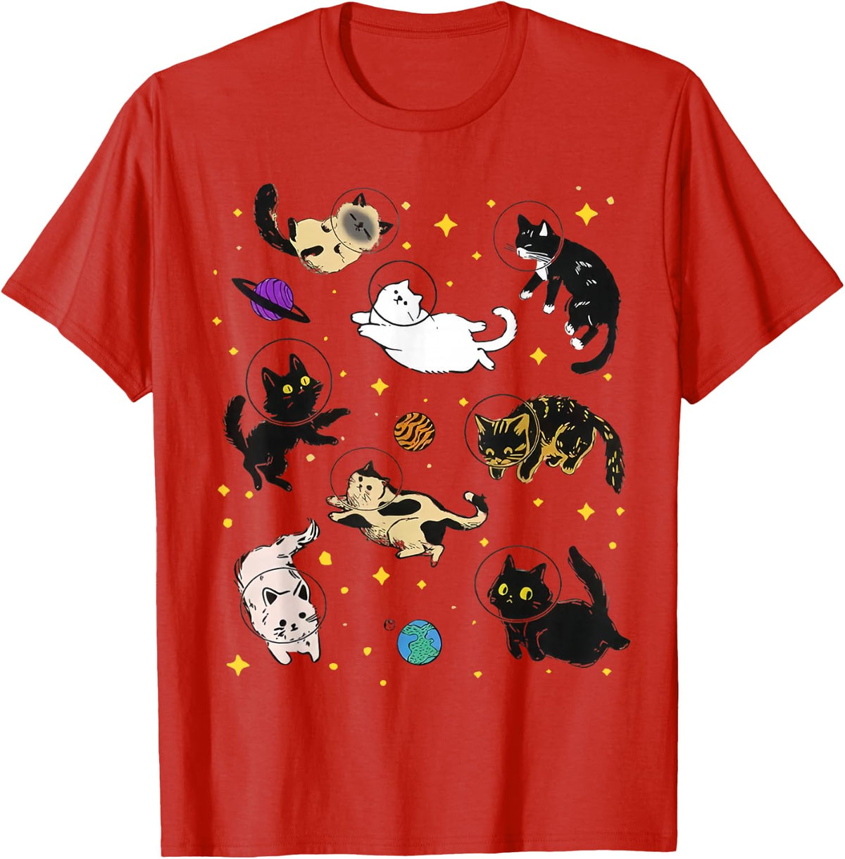 Funny Catsa Cat Astronauts Kitten Space Women Girls Kids Men T-Shirt - Red