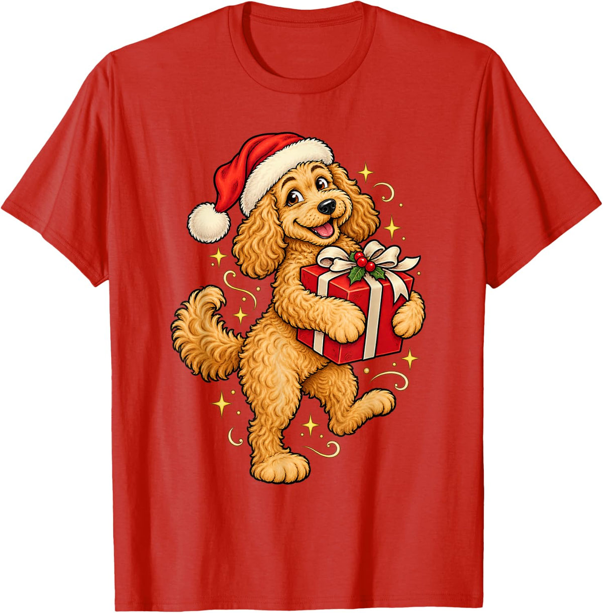 Christmas Goldendoodle Xmas Tree Santa Doodle Dog T-Shirt - Red