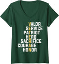 Women's Veteran Valor Service Patriot Hero Sacrifice Courage Honor V-Neck T-Shirt - Dark Green