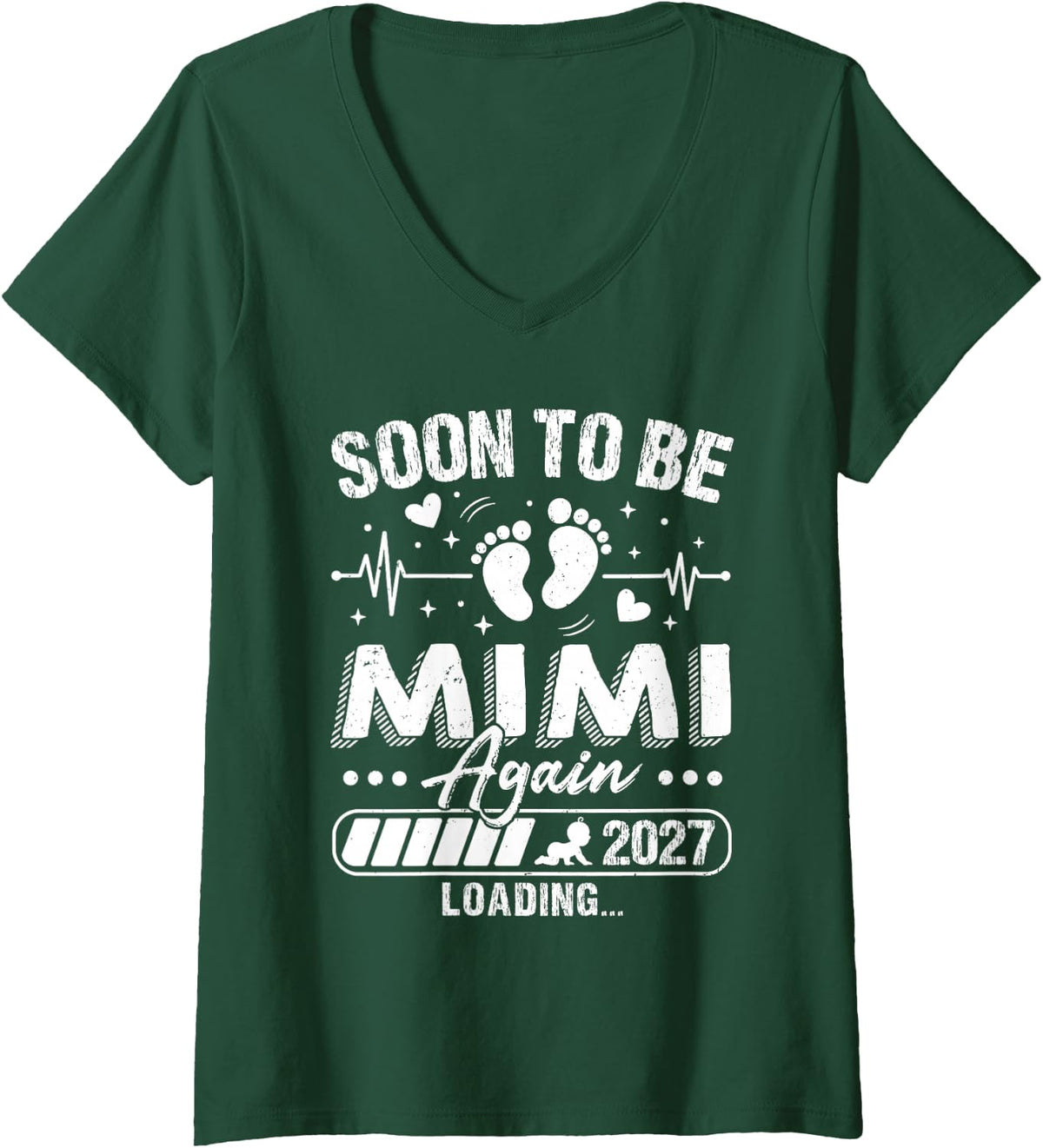 Women's Soon to Be Mimi Again 2027 Loading Family Matching V-Neck T-Shirt - Dark Green