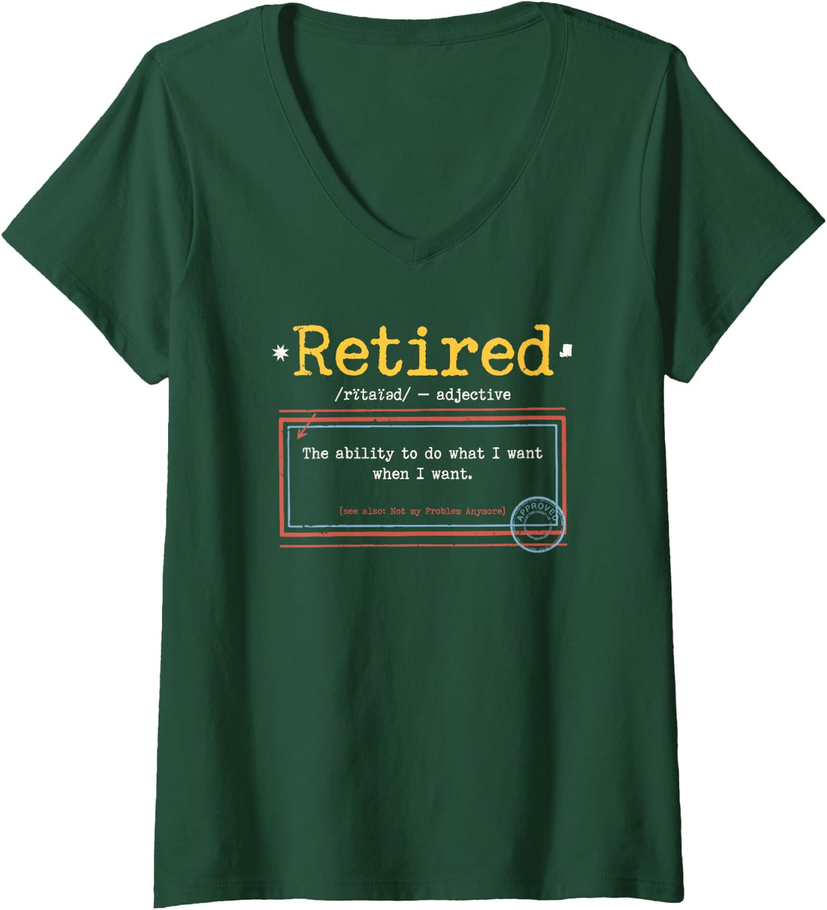 Women's Funny Retirement Dictionary Humor for Coworker Leaving V-Neck T-Shirt - Dark Green