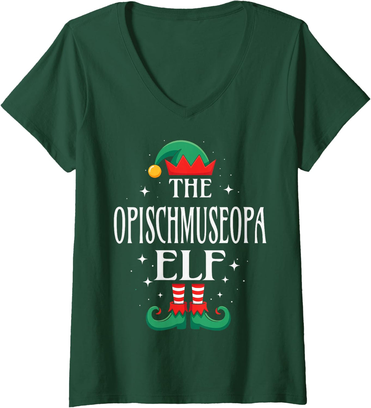 Women's The Opischmuseopa Elf Christmas Grandpa Matching Family V-Neck T-Shirt - Dark Green