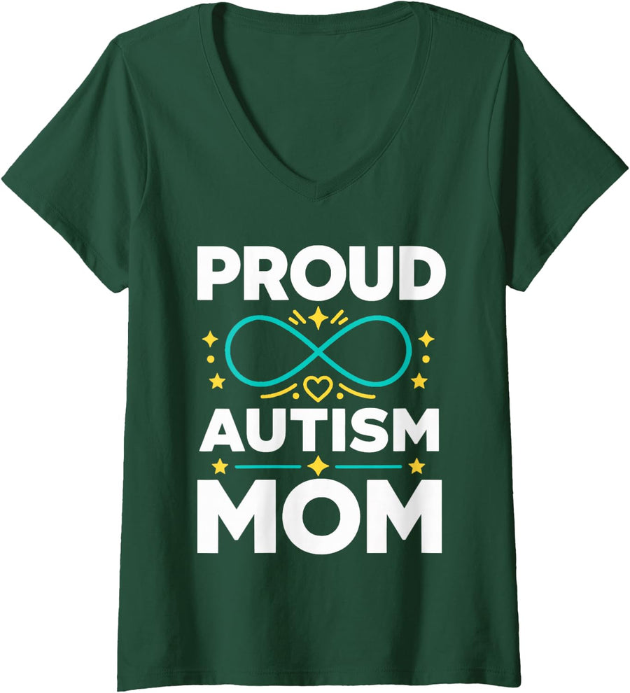 Women's Proud Infinity Mom Heart Stars V-Neck T-Shirt - Dark Green