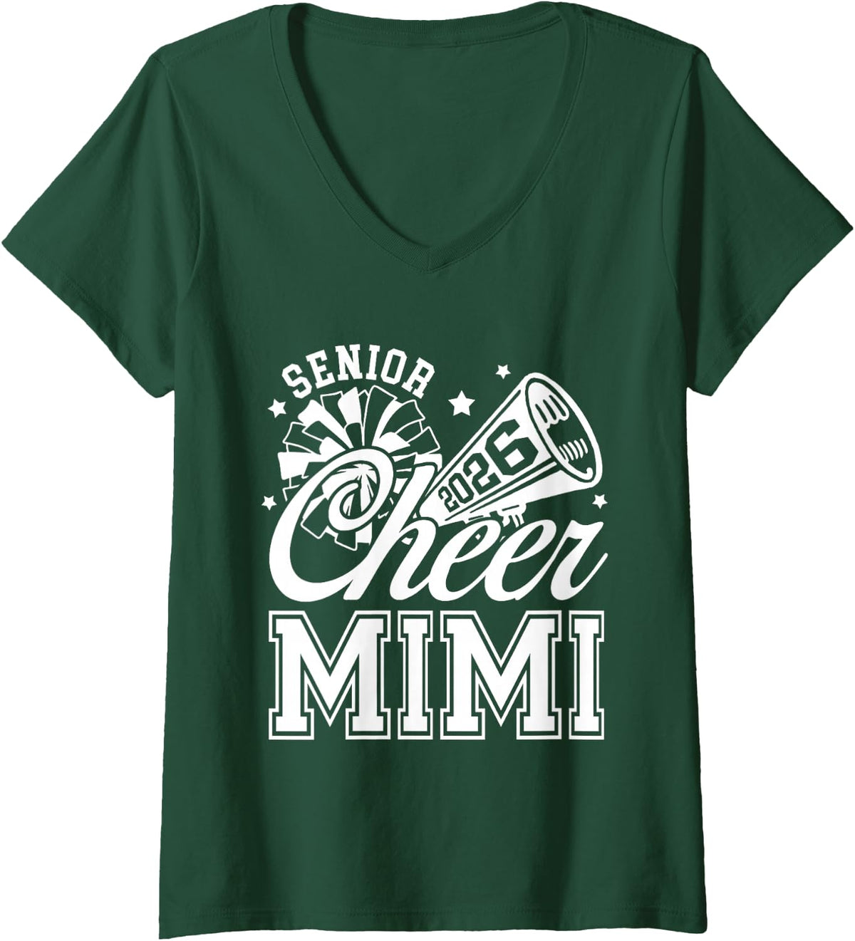 Women's Senior Cheer Mimi 2026 Proud Cheerleader Mimi V-Neck T-Shirt - Dark Green