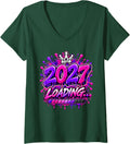 Women's 2027 Loading Colorful Graffiti New Year Design V-Neck T-Shirt - Dark Green