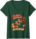 Women's Pembroke Welsh Corgi Pem Dog Classic Xmas Stocking V-Neck T-Shirt - Dark Green