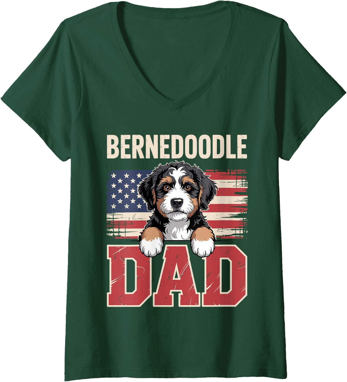 Women's Cool Bernedoodle Dad Art for Men Boys Bernedoodle Dad Lover V-Neck T-Shirt - Dark Green