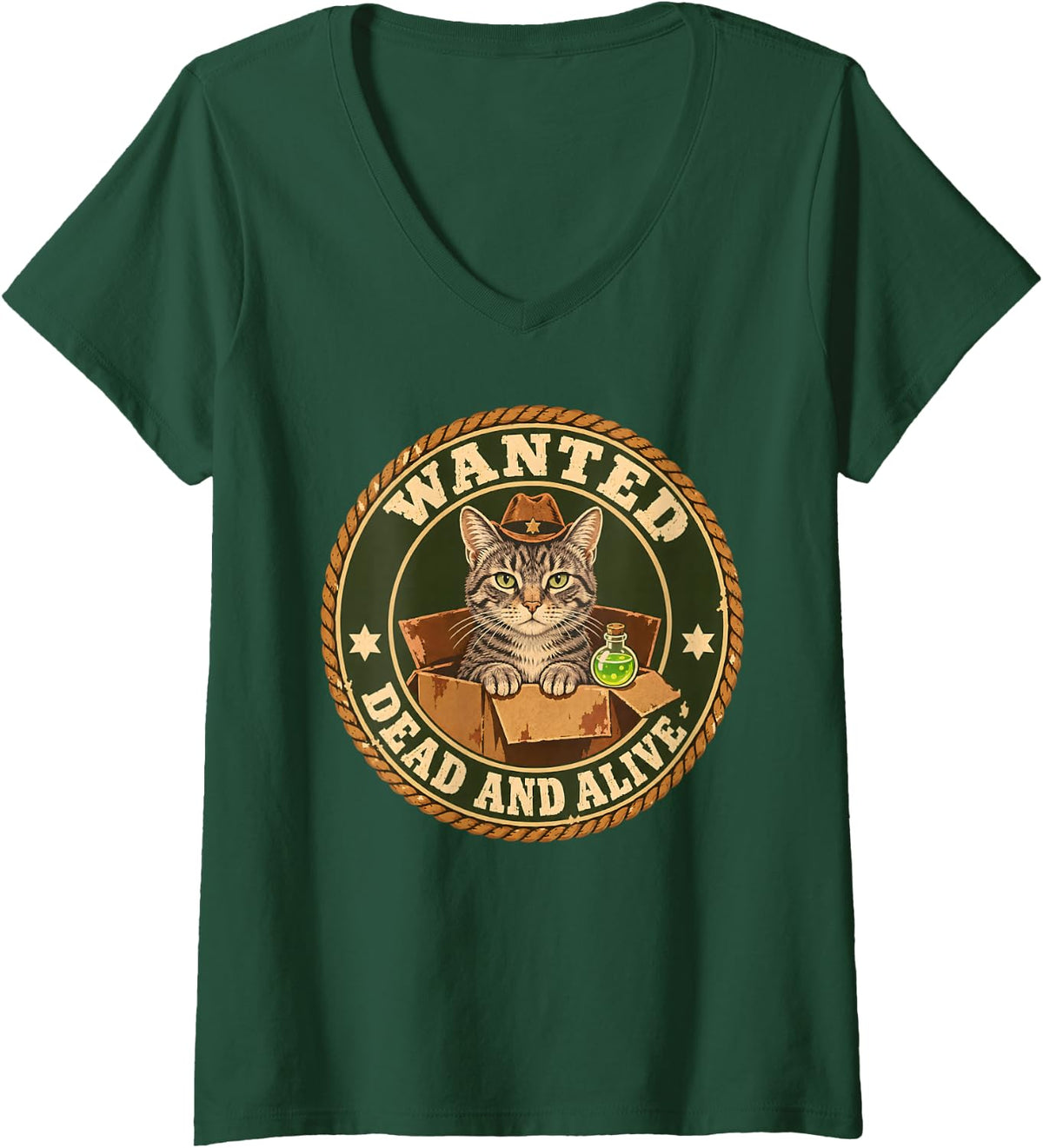 Women's Wanted Dead and Alive Science Schrodinger's Cat V-Neck T-Shirt - Dark Green