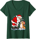 Women's Funny Pembroke Welsh Corgi Boop Santa Christmas V-Neck T-Shirt - Dark Green