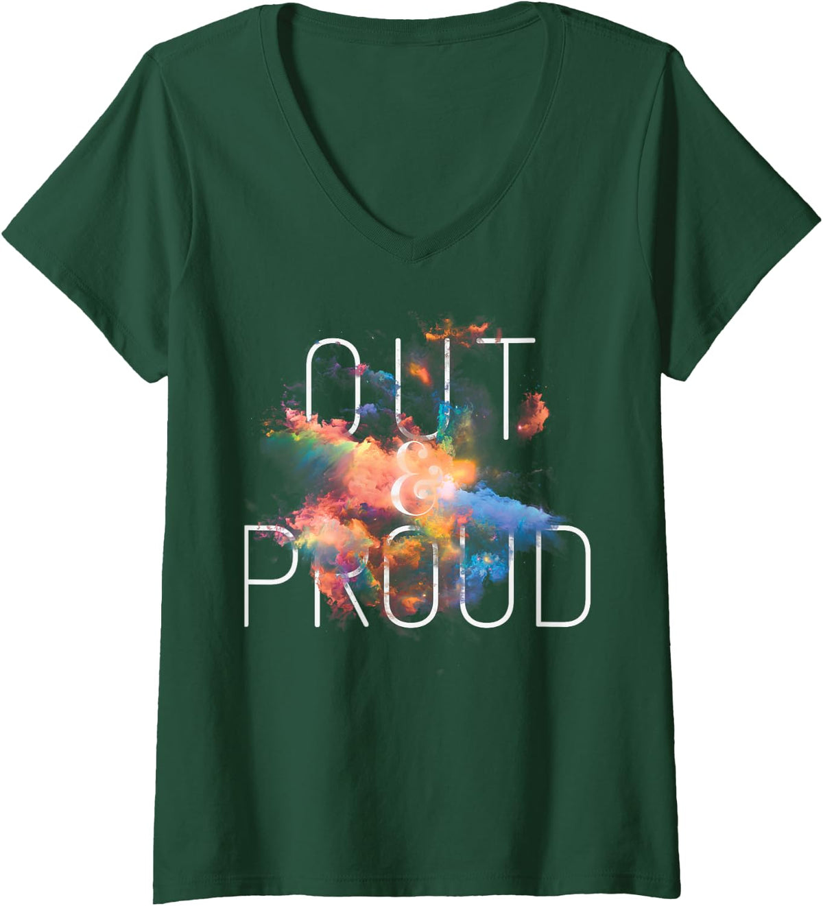 Women's Out and Proud LGBT Pride Color Cute Equality V-Neck T-Shirt - Dark Green