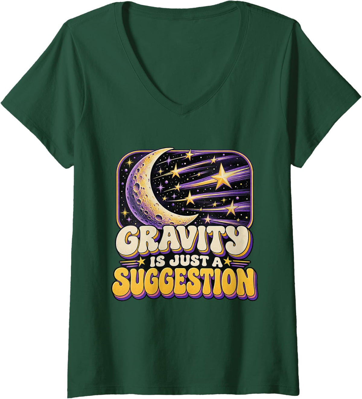 Women's Gravity is Just A Suggestion Psychedelic Space V-Neck T-Shirt - Dark Green