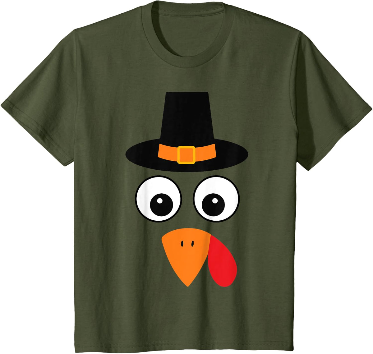 Turkey Face Pilgrim Hat Thanksgiving Costume Kid Boy Toddler T-Shirt - Olive Green