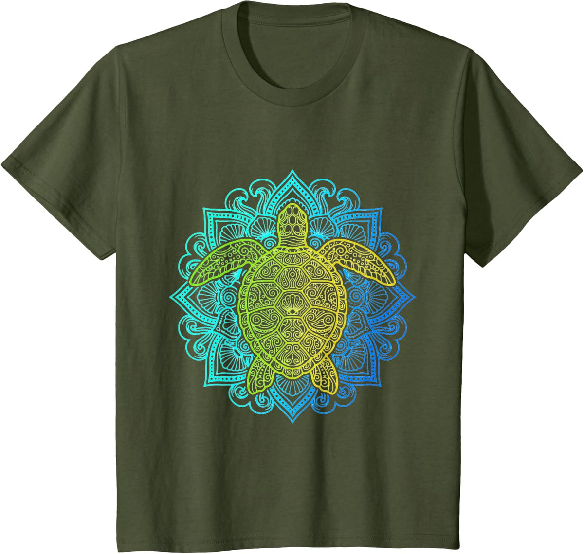 Sea Turtle Ocean Henna Art Design T-Shirt - Olive Green