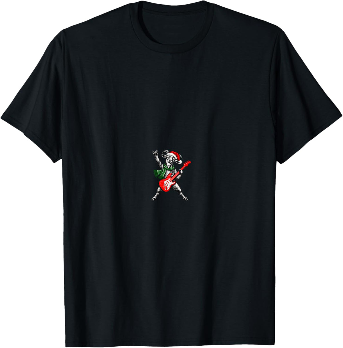 Vintage Goat Rock Playing Guitar Funny Christmas T-Shirt - Black