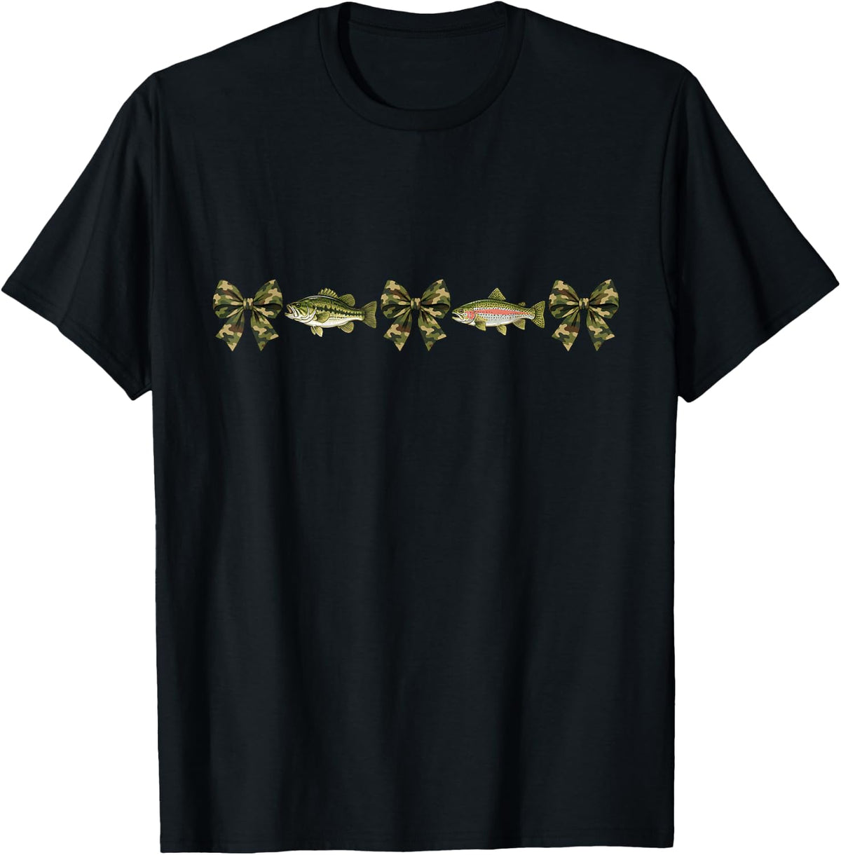 Camo Bows Bass Trout - Fishing T-Shirt - Black