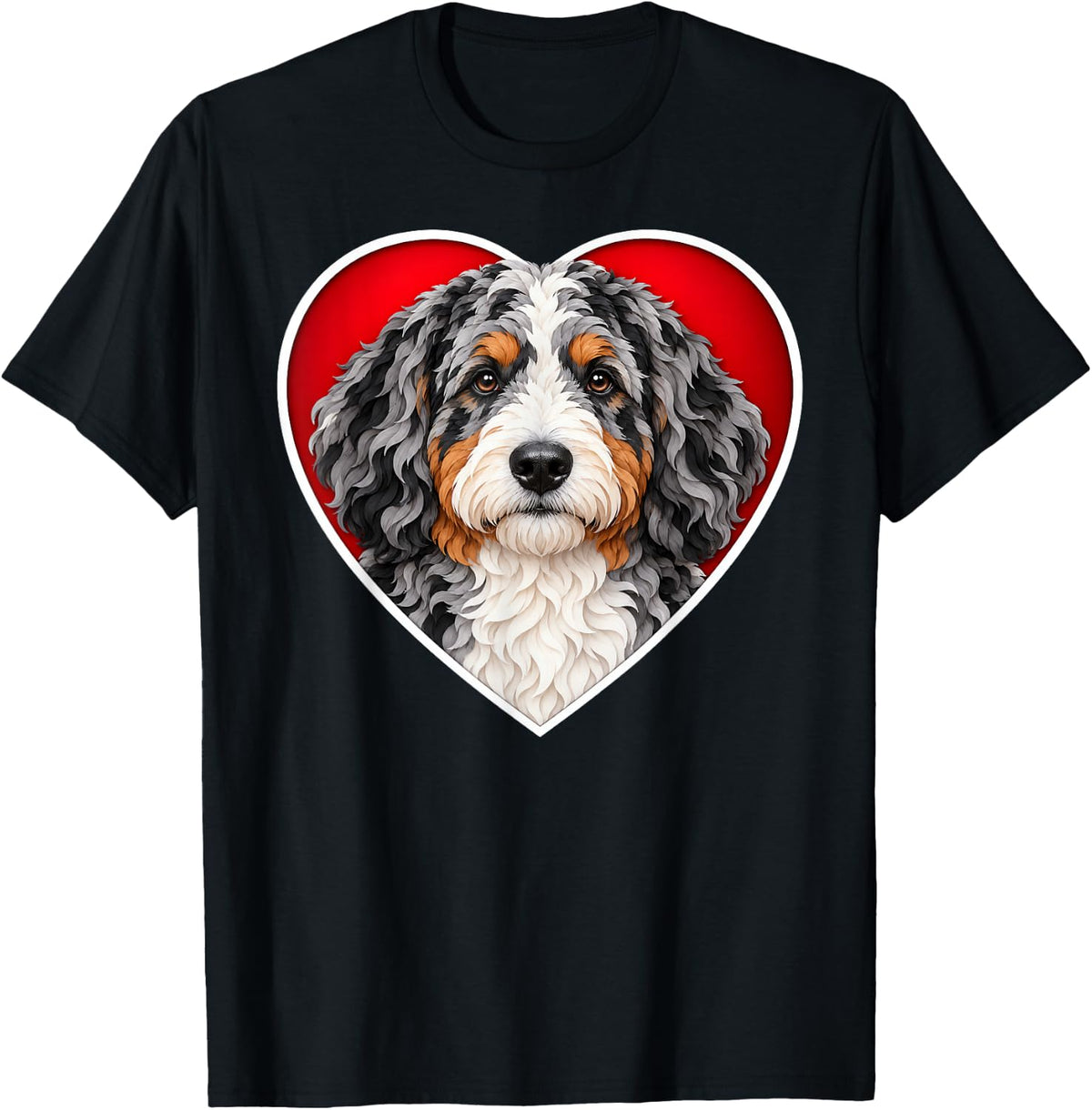 Blue Merle Bernedoodle Heart T-Shirt - Black