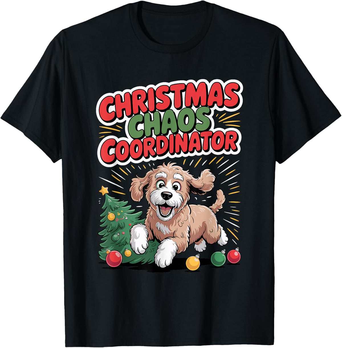 Christmas Chaos Coordinator Xmas Puppy Funny Goldendoodle T-Shirt - Black