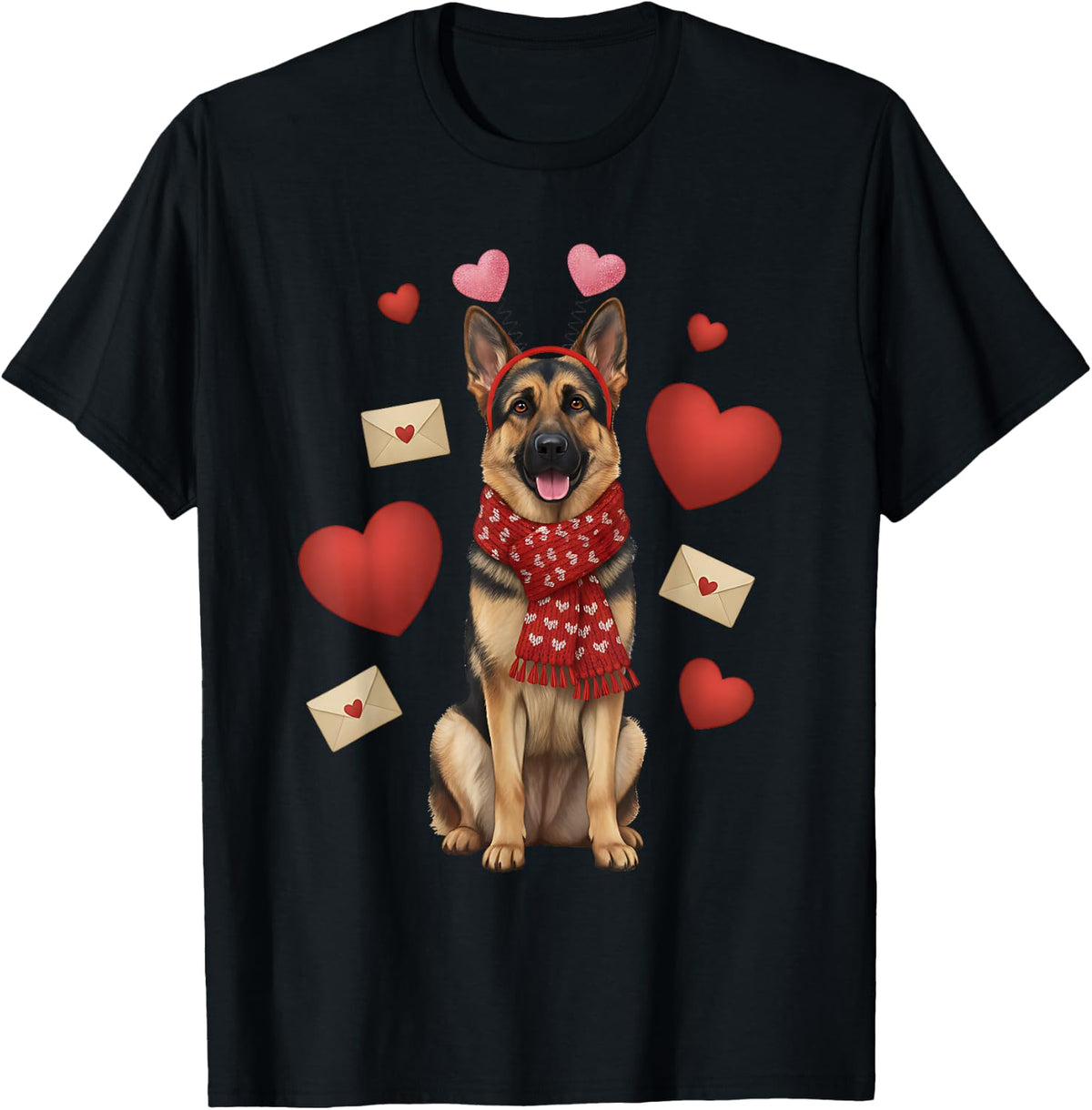 Cute German Shepherd Valentine’s Day Dog Mom - German Lover T-Shirt - Black