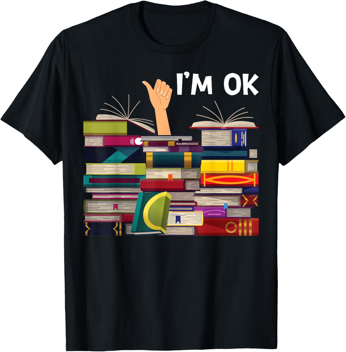 Book Reading and Book Lovers I'm Ok Funny Apparel. Unisex-Kids Black Book-Themed T-Shirt - Black