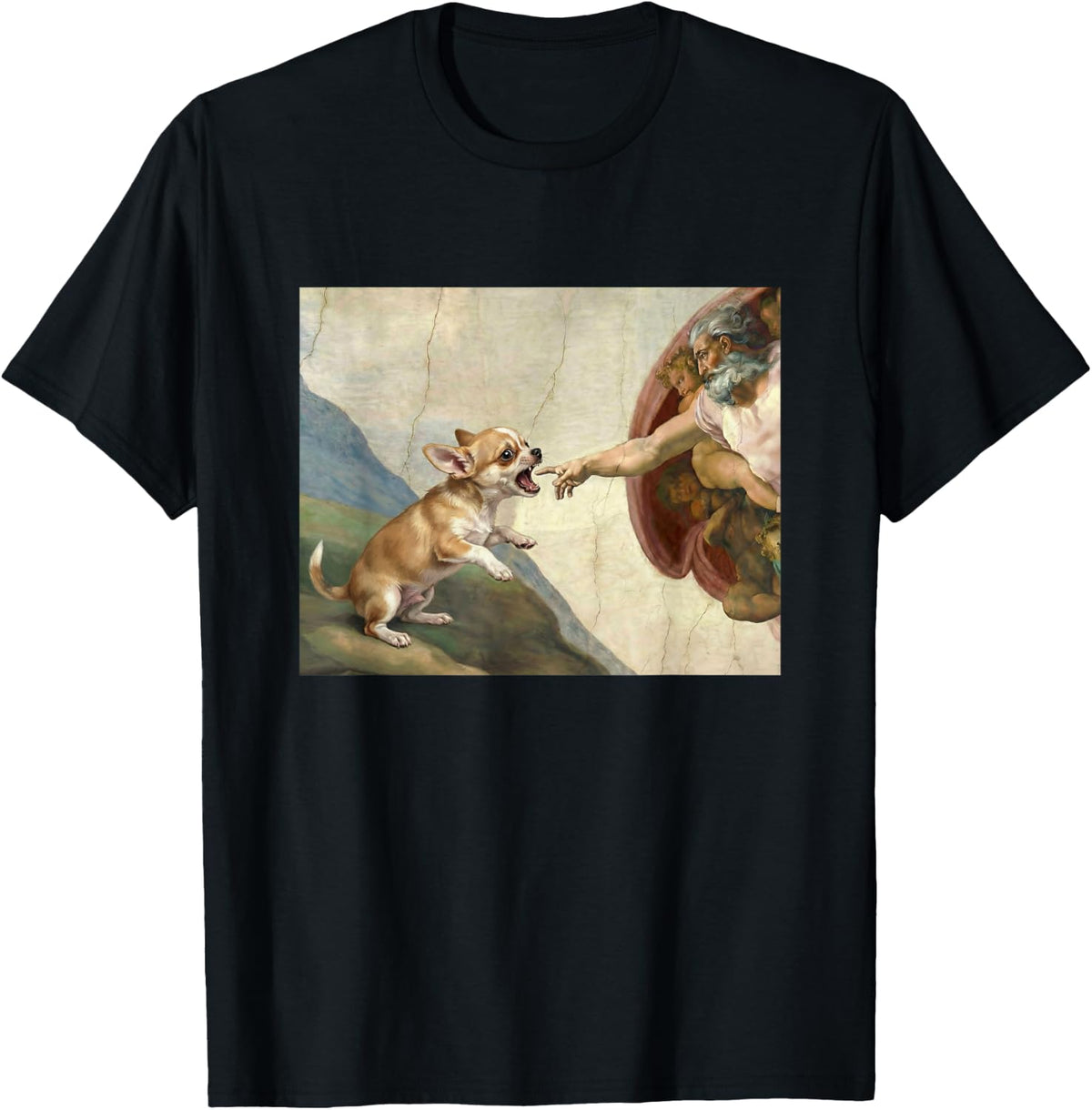 Chihuahua Biting God's Hand Funny Chihuahua T-Shirt - Black
