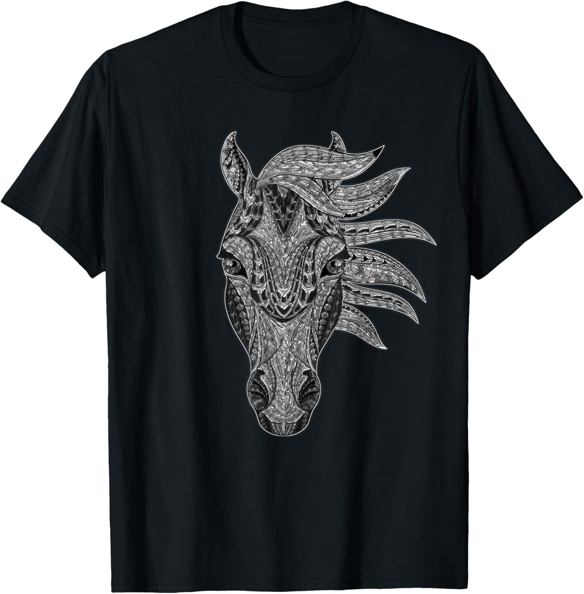 Western Horse Black & White Native American Tribal Cowgirl T-Shirt - Black
