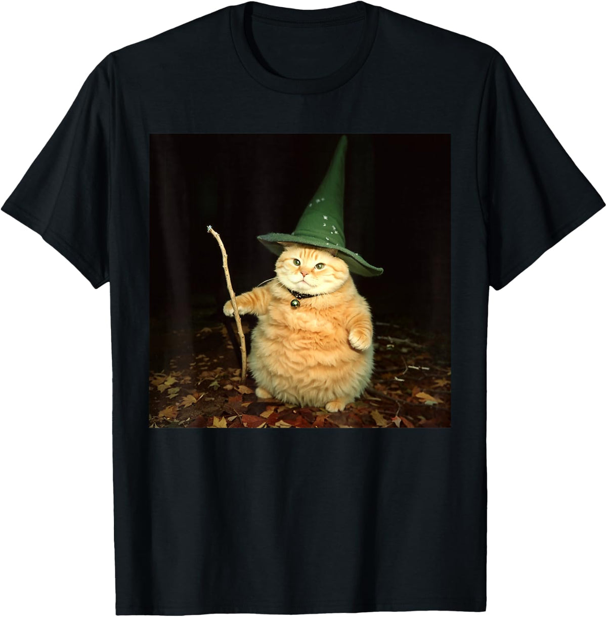 Wizard Cat Weird Funny Halloween Cat Meme T-Shirt Tee - Black