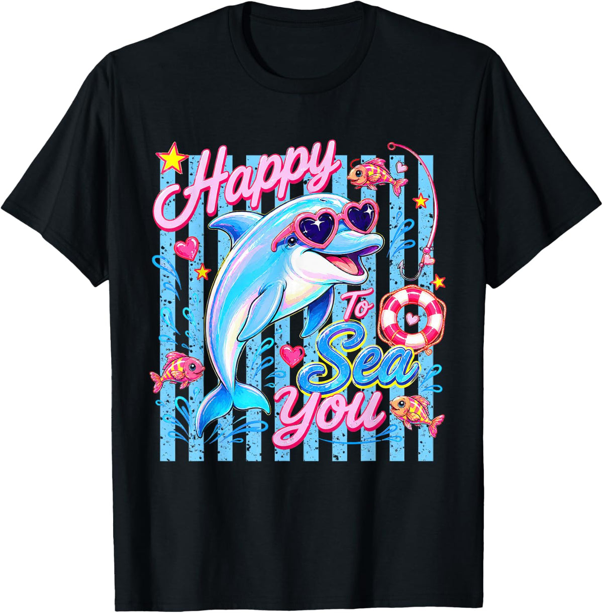 Happy to Sea You Teacher Sea Animals Back to School Retro T-Shirt - Black