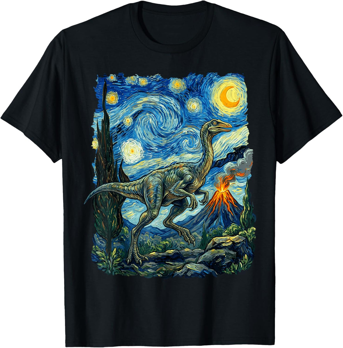 Gallimimus Starry Night Van Gogh T-Shirt - Black