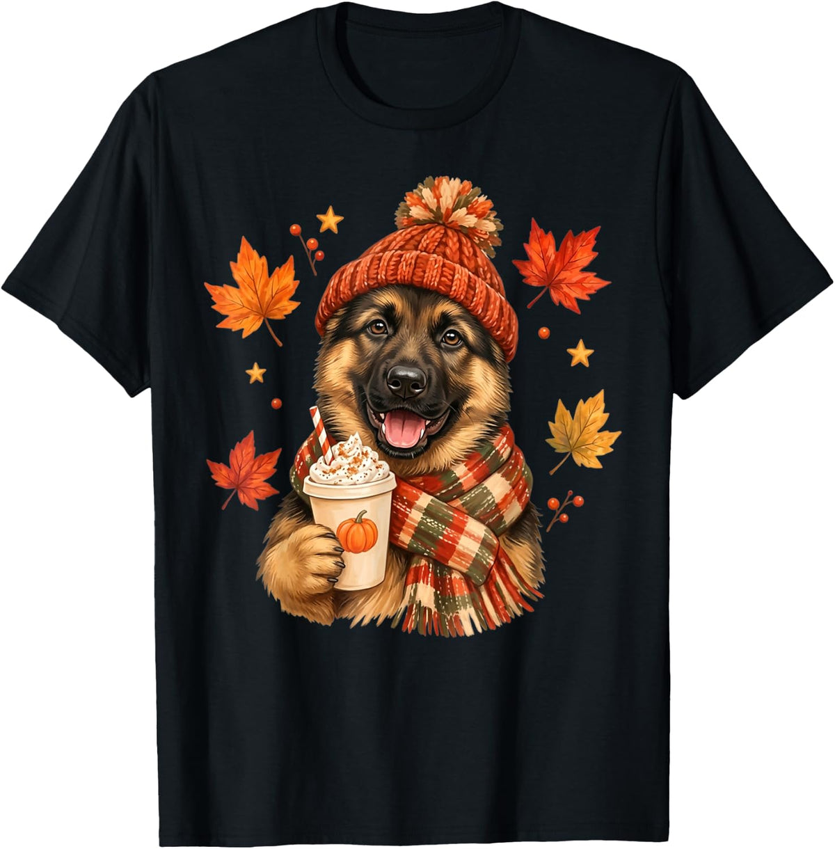 Cute German Shepherd with Pumpkin Dog Lovers T-Shirt - Black