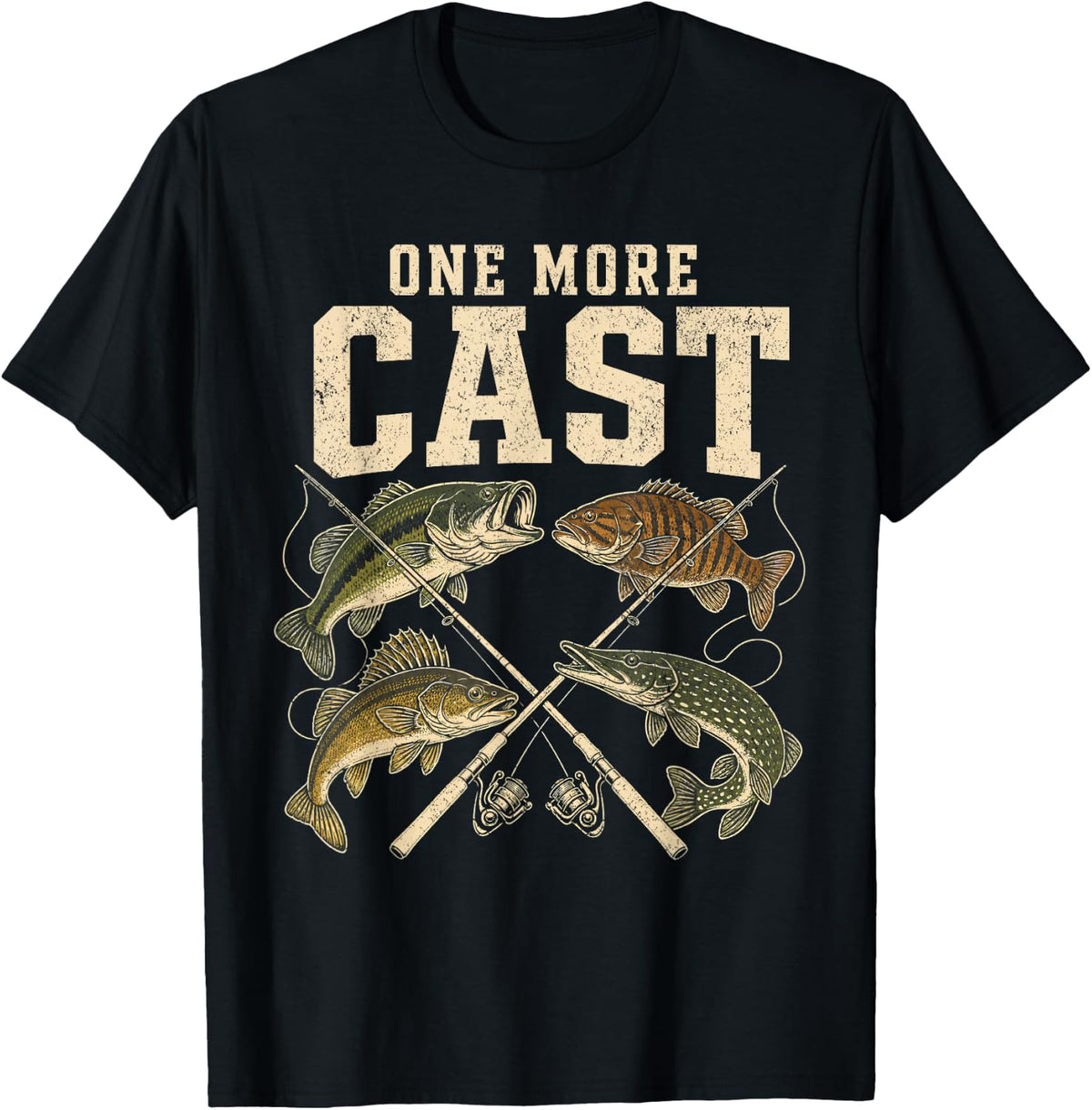 Fishing Lover One More Cast Bass Pike Trout Angler Fisherman T-Shirt - Black