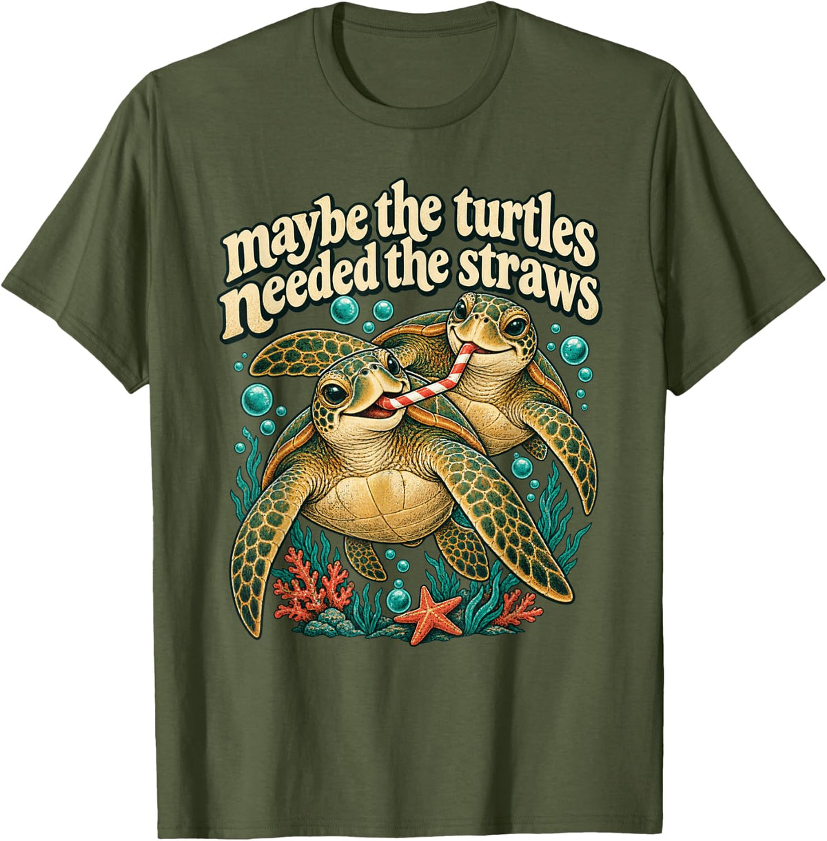 Cute Turtle Ocean Conservation Beach Lover Funny Saying Desi T-Shirt - Olive Green