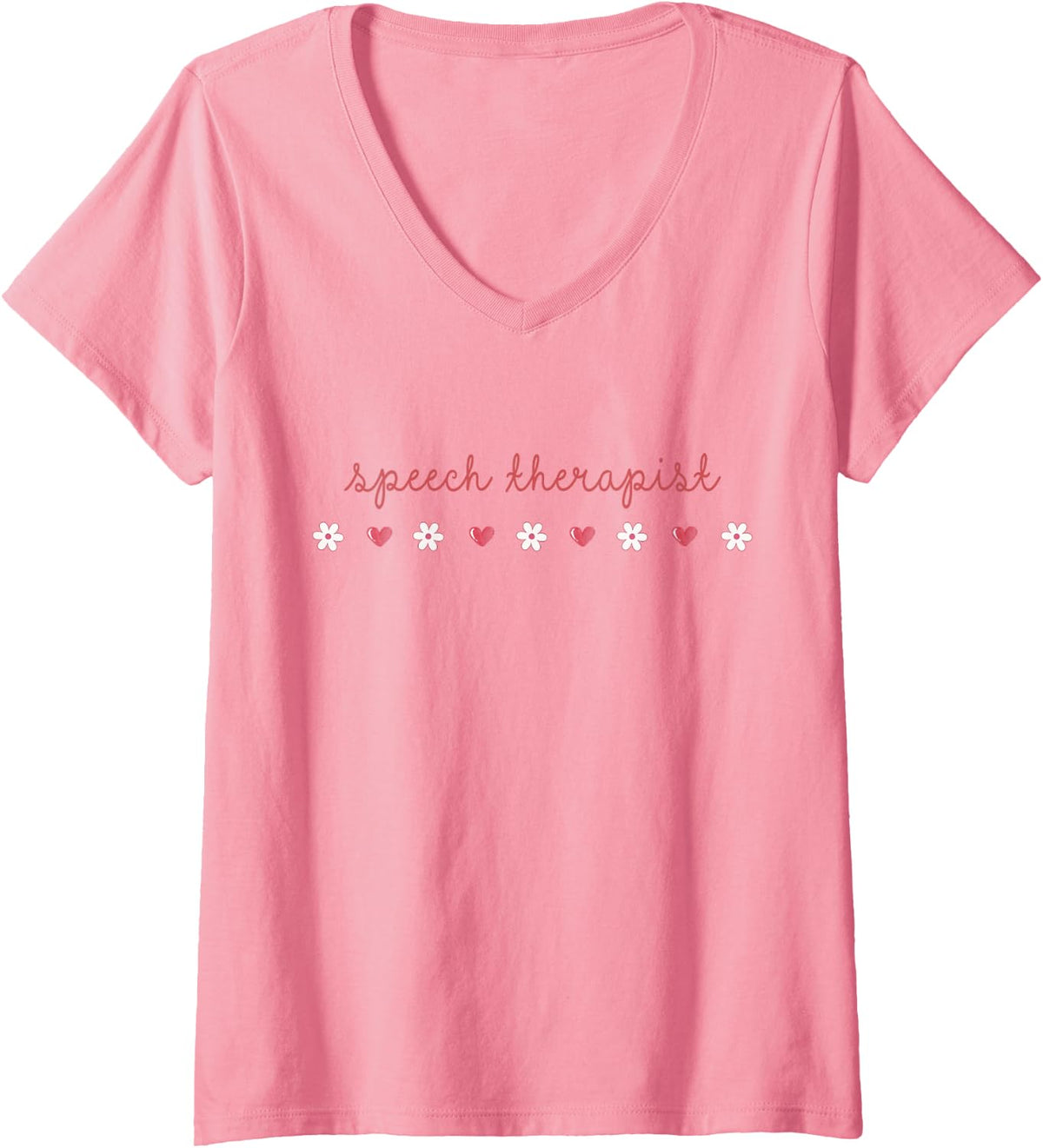 Women's Speech Therapist Valentines Day Daisy SLP Therapy Hearts V-Neck T-Shirt - Pink