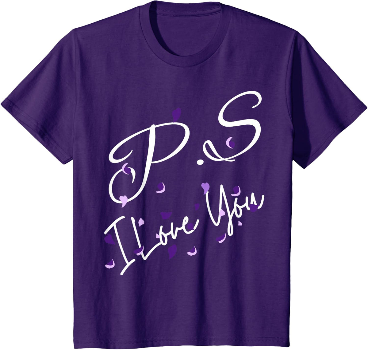 PS I Love You Day Valentine's Day Purple Heart Women Men Kid T-Shirt - Purple