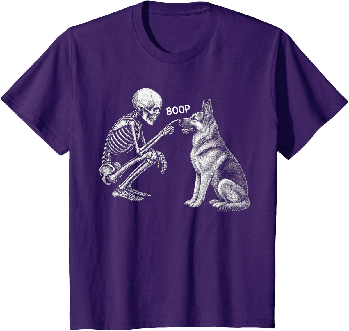 Skeleton Boop German Shepherd Dog Nose Vintage Halloween T-Shirt - Purple
