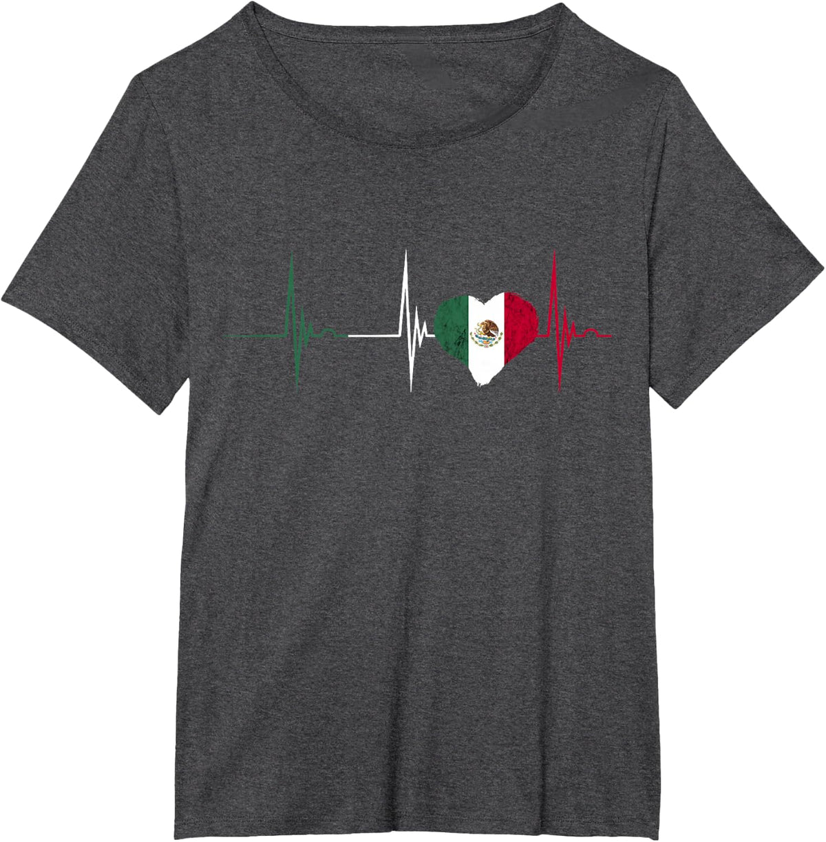 Mexican Flag Cardiogram Heartbeat EKG Pulse Heart Mexico T-Shirt - Dark Heather Grey