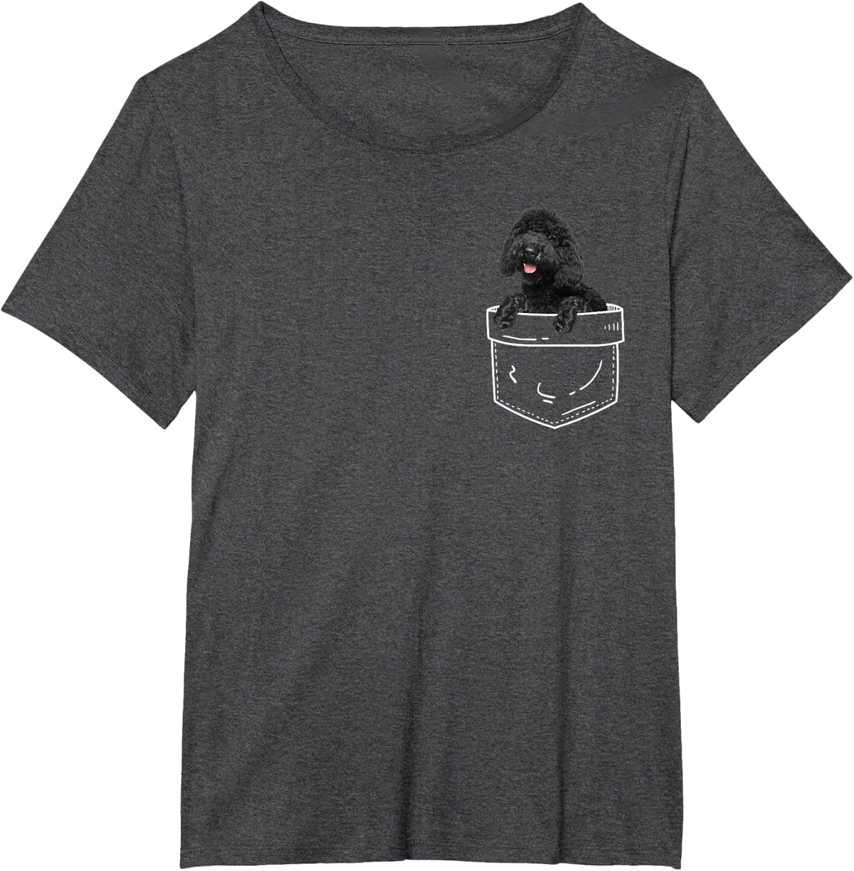 Black Labradoodle in Pocket Dog Lover Shirt Tee T-Shirt for Men Women - Dark Heather Grey