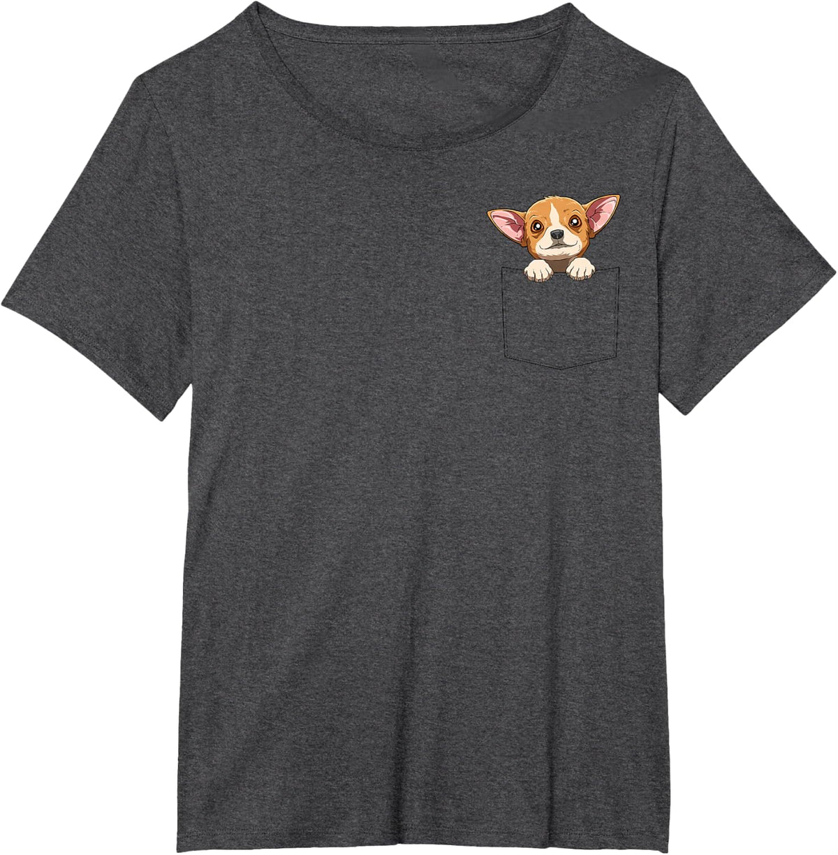 Funny Chihuahua Pocket Tees T Shirts Peeking Dog Shirt For Men Women - Dark Heather Grey