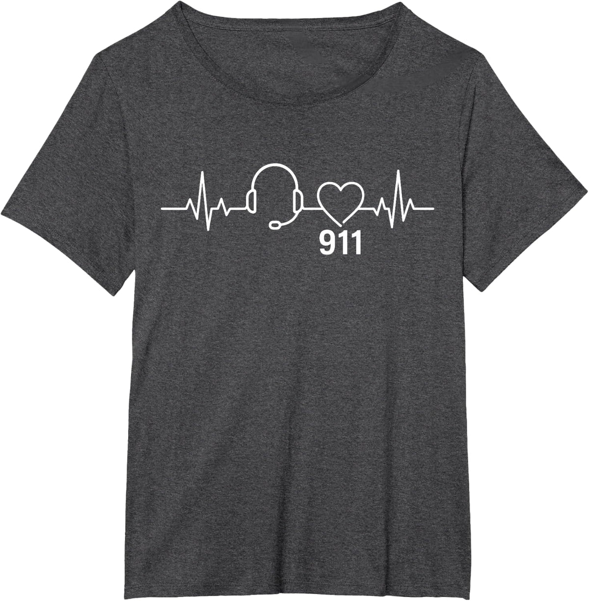911 Dispatcher Heartbeat Emergency Communications T-Shirt - Dark Heather Grey