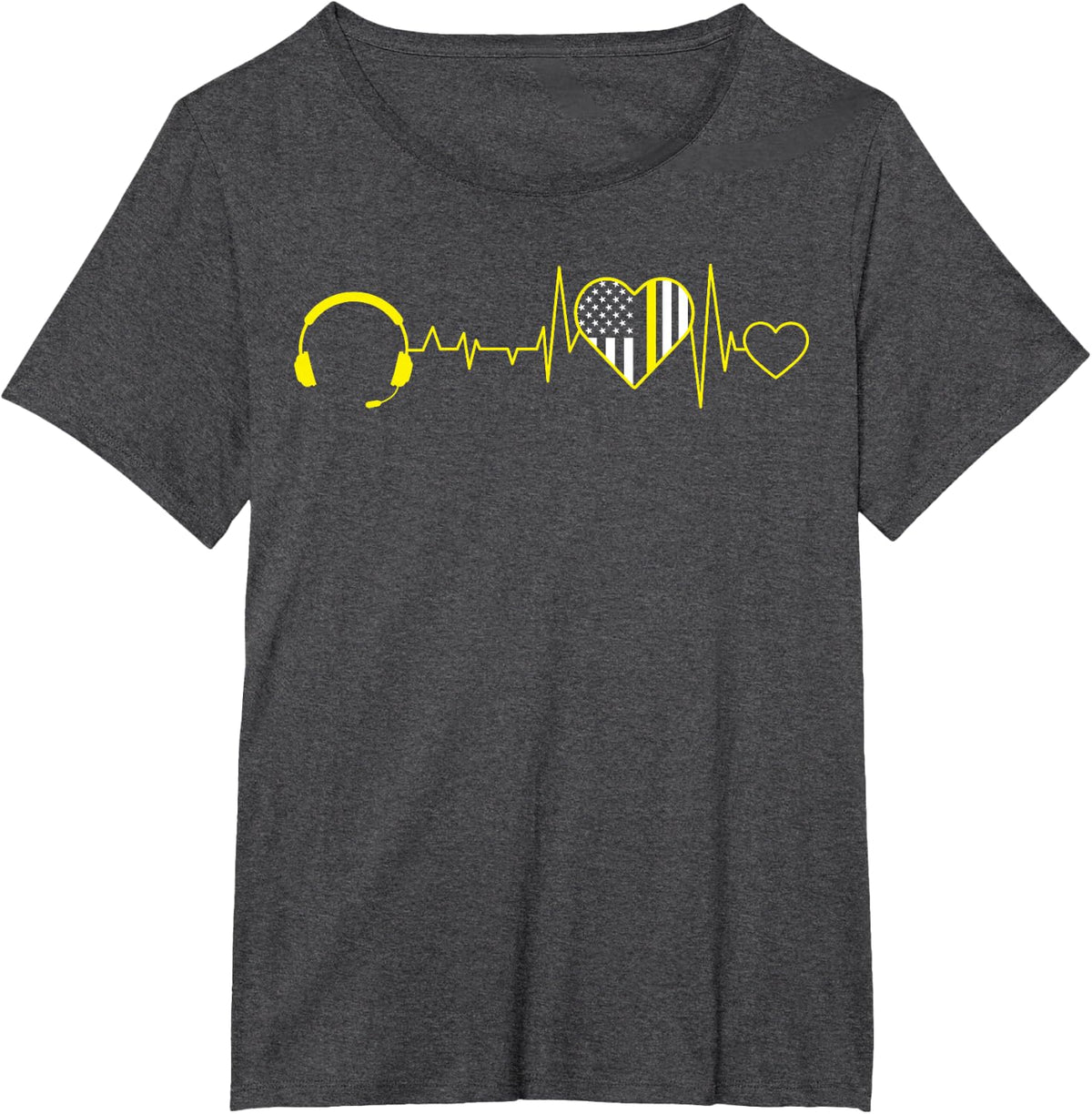 911 Dispatcher Operator EKG Heartbeat 4th of July USA Flag T-Shirt - Dark Heather Grey