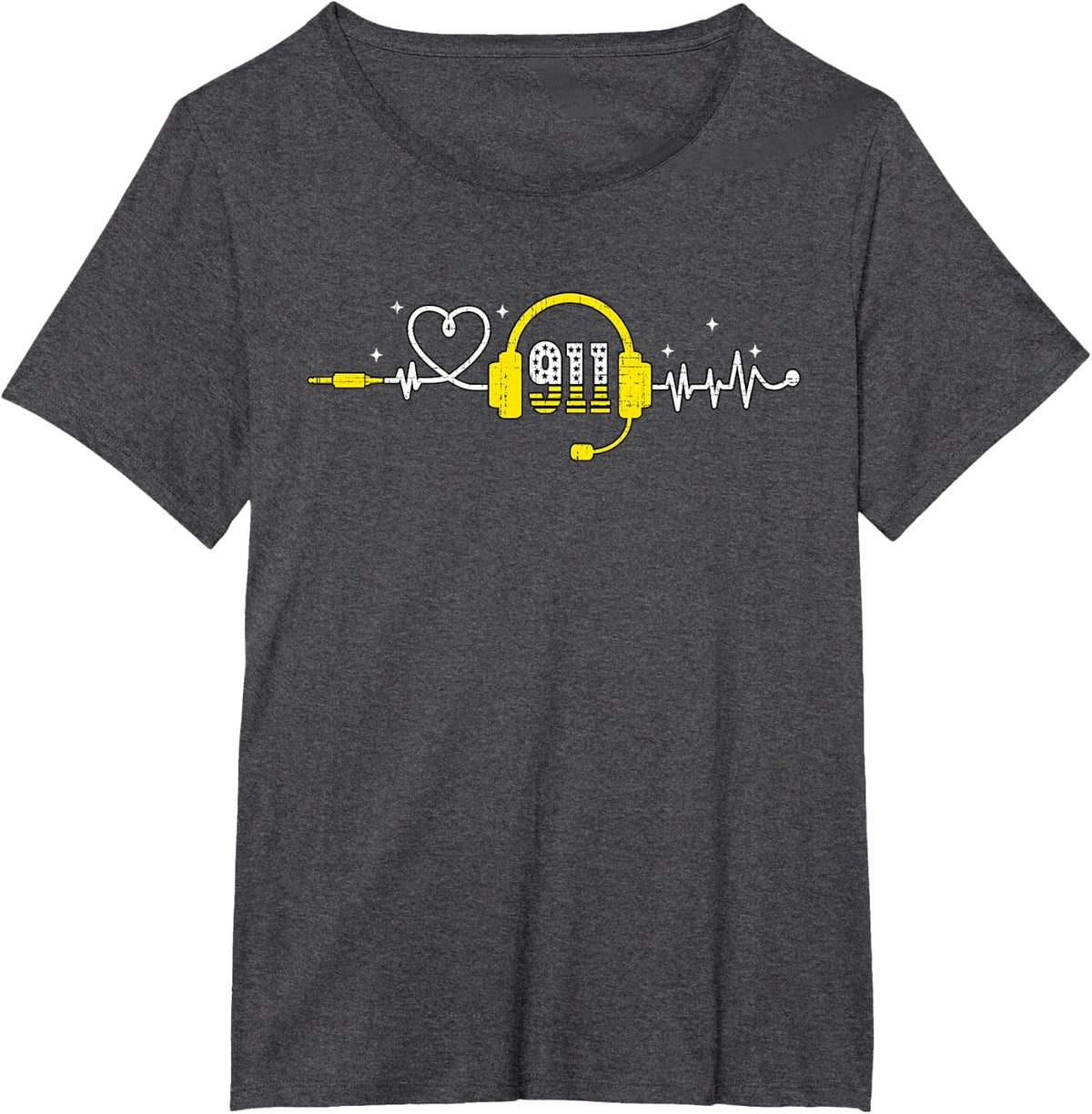 911 Dispatcher Heartbeat First Responder Emergency Shipping T-Shirt - Dark Heather Grey
