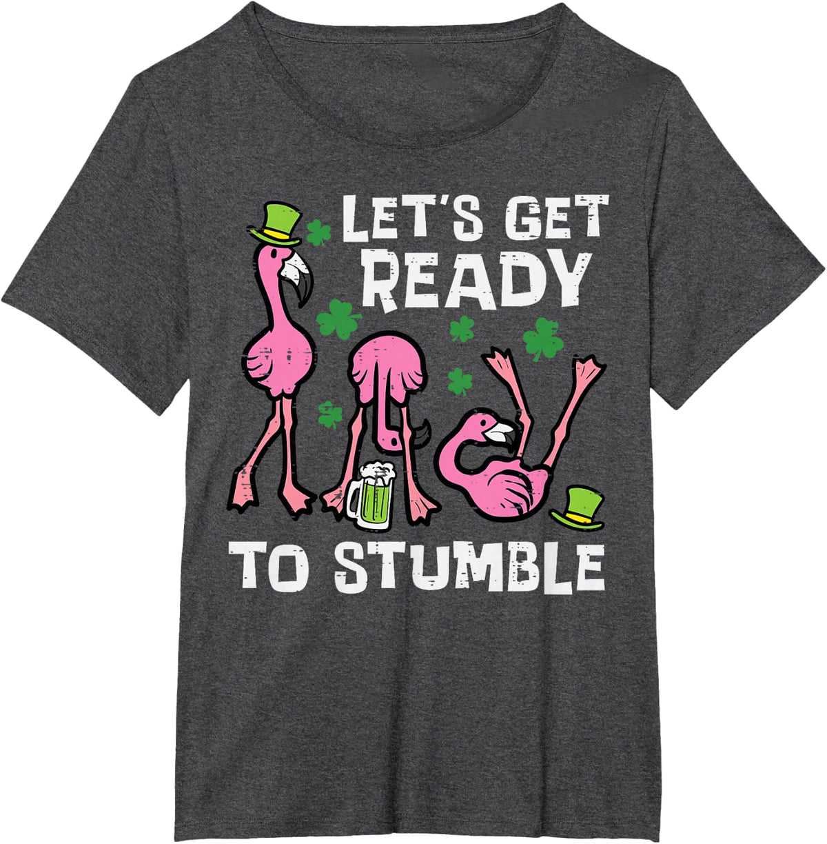 St Patricks Day Flamingo Ready To Stumble Women Men Kids T-Shirt - Dark Heather Grey