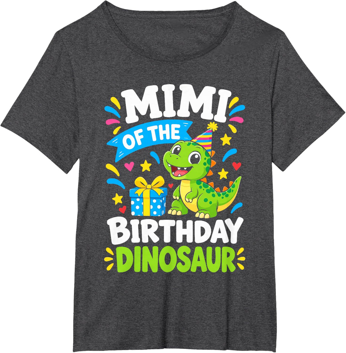 Mimi of the Birthday Dinosaur Funny Cute Dinosaur Family T-Shirt - Dark Heather Grey