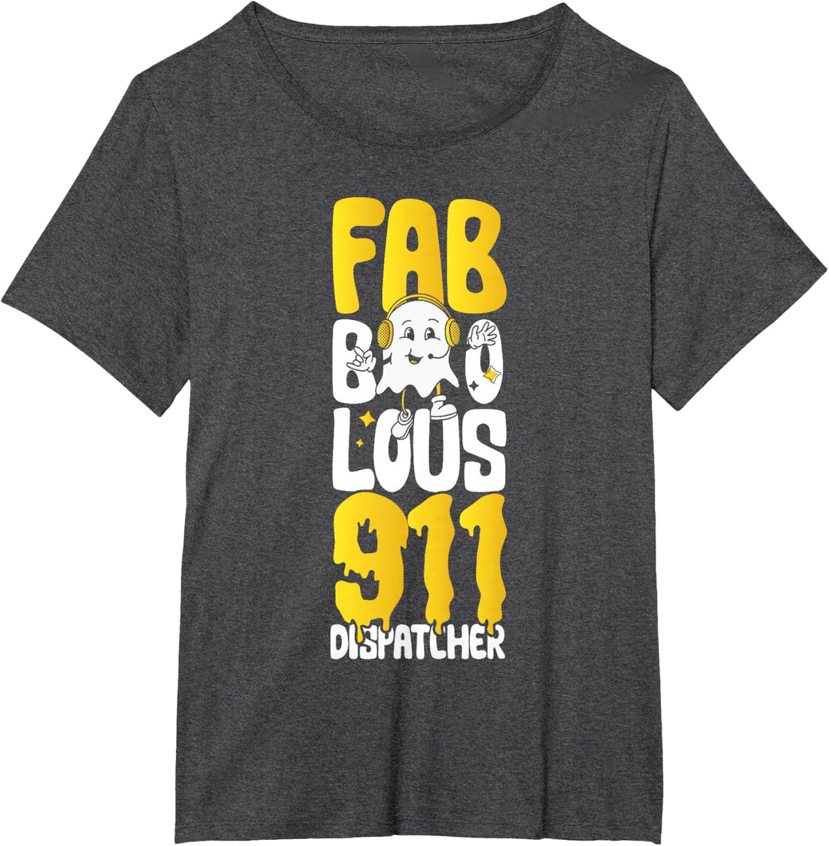 911 Dispatcher Thin Gold Yellow Line Halloween Costume Ghost T-Shirt - Dark Heather Grey