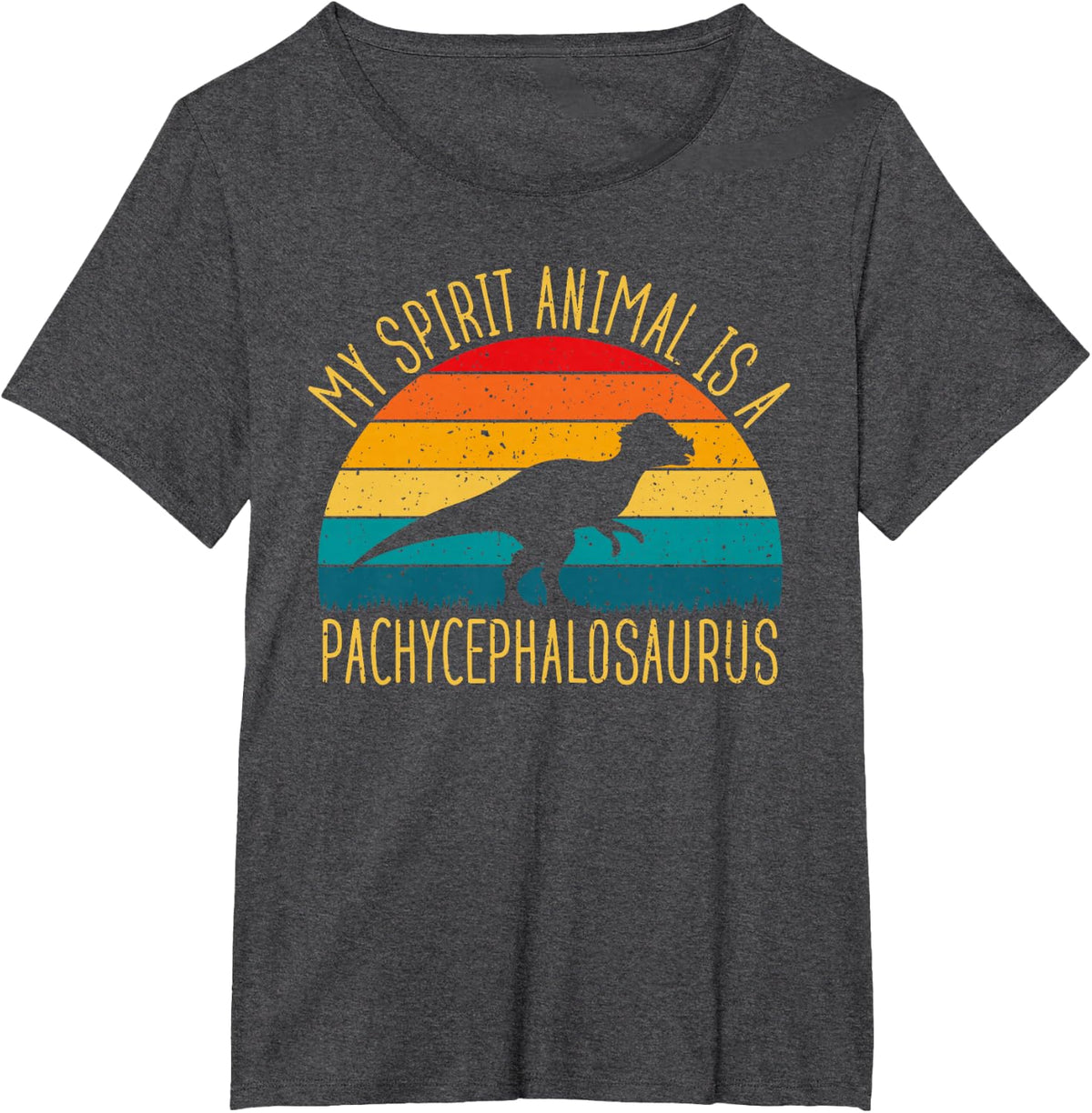 Pachycephalosaurus Dinosaur Paleontology Vintage Retro T-Shirt - Dark Heather Grey