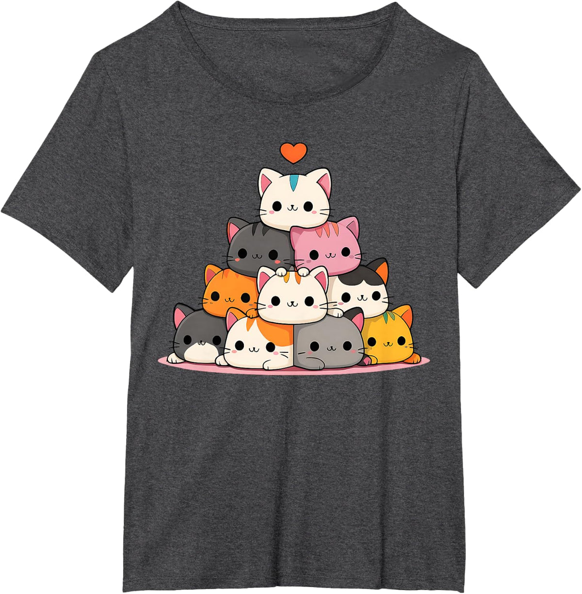 Cat Cute Kitty Pile Cats Anime Kawaii Neko Gift Women Girls T-Shirt - Dark Heather Grey